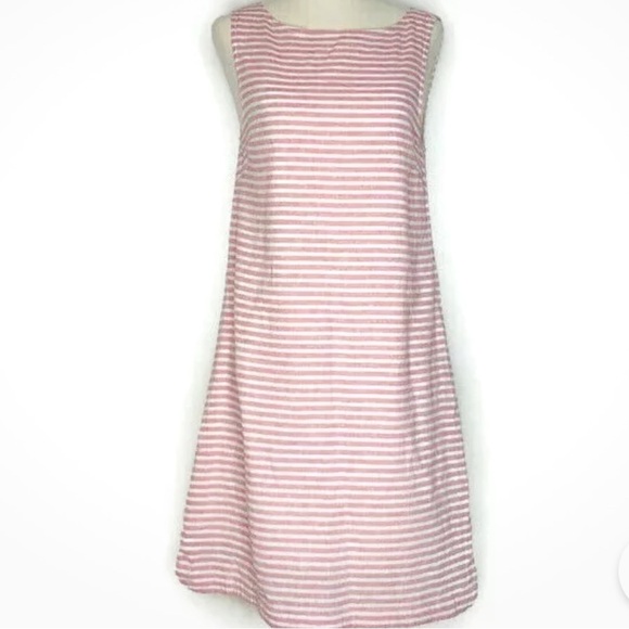 Beach Lunch Lounge Alina Red & White Linen Sleeveless Striped Dress Sz Small - Picture 11 of 12